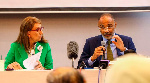 UN Conference on Trade and Dev't Sec Gen. Rebeca Grynspan (L) and UNCTAD Director Paul Akiwumi