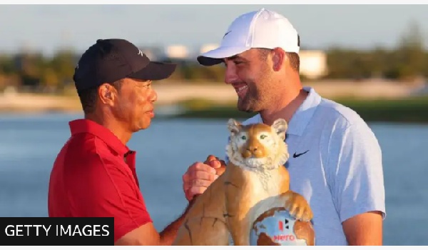 Scottie Scheffler (right) has won 42.9% of the 21 tournaments he has played in 2024