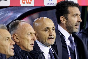 Italy's head coach Luciano Spalletti (2-R) and national team delegation head Gianluigi