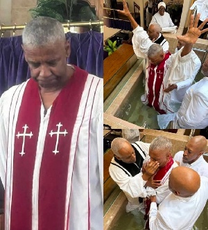 Denzel Washington gets baptized