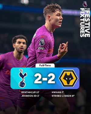 Strand Larsen's late equaliser earned Wolves a 2-2 draw against Tottenham