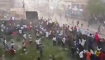 Fans of the visiting team, Labé, protested by throwing stones onto the pitch
