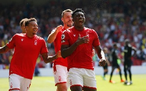 Awoniyi Celebration after scoring Nottingham Forest winning goal against West Ham