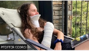 Pfeiffer Georgi fractured her neck and also broke her hand in the crash at the Tour de France Femmes