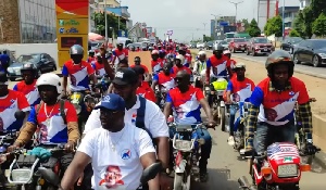 Riders donned t-shirts with “Thank You, Nana Addo, for Free SHS” slogans