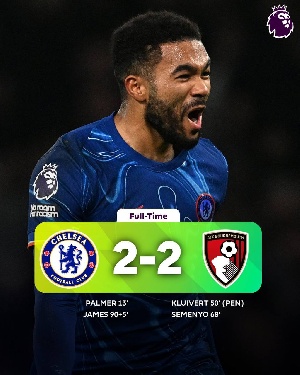 A stoppage-time free kick from Reece James rescued a point for Chelsea