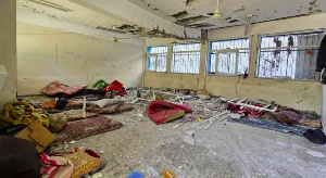 The damaged school on Thursday