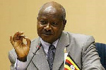 Ugandan President Yoweri Museveni gestures during a speech