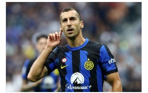 Henrikh Mkhitaryan of Inter Milan celebrates after scoring