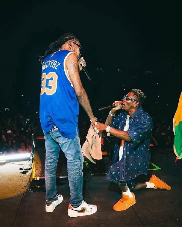 Shatta Wale with Vybz Kartel on stage