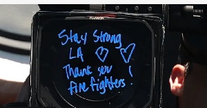 Coco Gauff wrote on the camera lens following her first-round Australian Open win