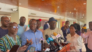 Joseph Osei Owusu addressed the media on behalf of the Majority Caucus