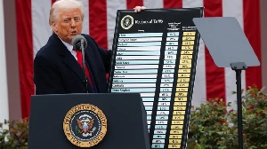 President Trump displaying the tariff's table