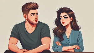 man looking at a sad woman