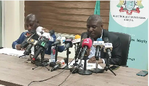 Dr Bossman Eric Asare, Deputy Chairman of the EC in-charge of Corporate Services Addressing a press
