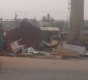 Demolished structures along the Adenta -Dodowa road