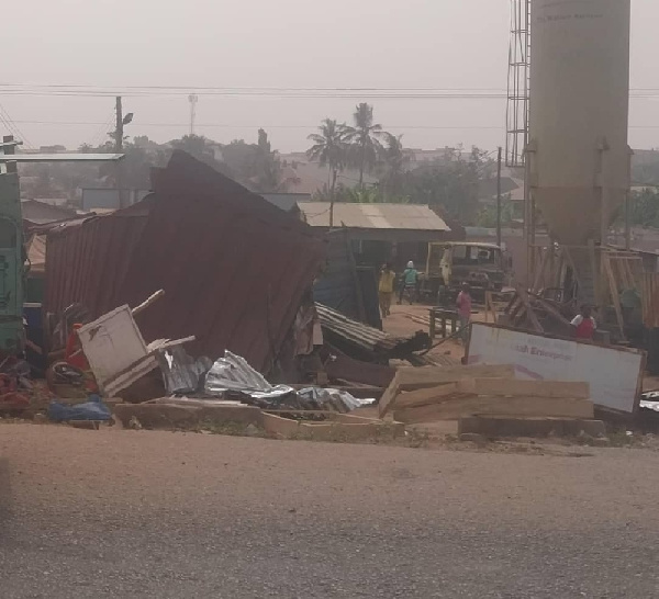 Demolished structures along the Adenta -Dodowa road