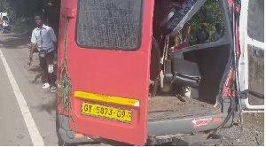 A sprinter bus, fully loaded and traveling from Kaneshie to Takoradi lost control