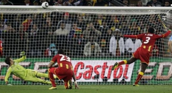 Asamoah Gyan misses a controversial penalty at the World Cup