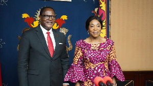 Malawi President Lazarus Chakwera with Shirley Ayorkor Botchwey at Kamuzu Presidential Palace