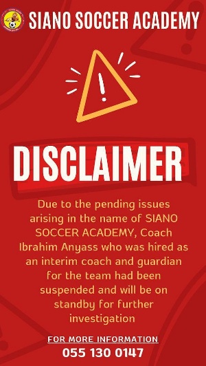 Siano Soccer Academy Disclaimer
