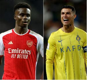 Arsenal star Bukayo Saka (L) and Cristiano Ronaldo (R)