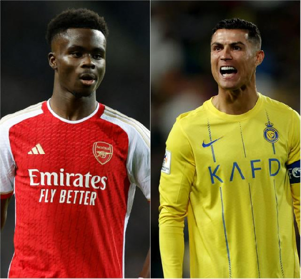 Arsenal star Bukayo Saka (L) and Cristiano Ronaldo (R)