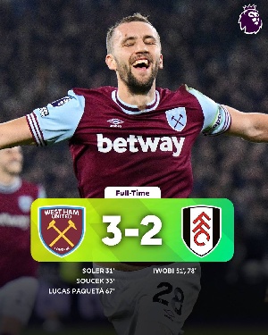 West Ham beat Fulham by the odd goal in five