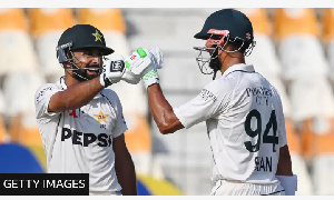Abdullah Shafique (left) added 253 for the second wicket with Shan Masood
