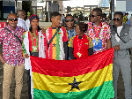 The athletes and some officials on arrival at the airport